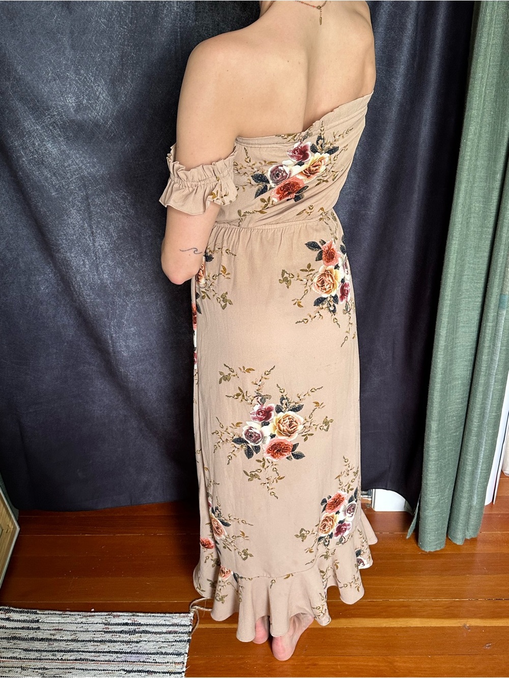 MIA Beige One-Shoulder Floral Maxi Dress